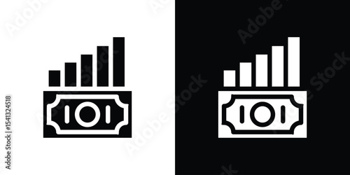 capital gain icon in flat black solid vector set