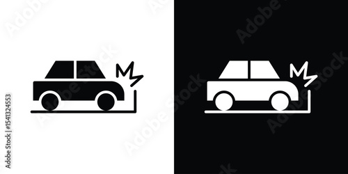 Car accident icon in flat black solid vector set