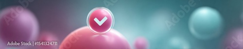 Certified digital checkmark icon in circle with floating document symbols over business interface screen, symbolizing ISO certification and quality assurance in modern corporate environment