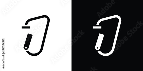 Carabiner icon in flat black solid vector set