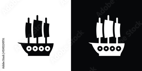Caravel icon in flat black solid vector set