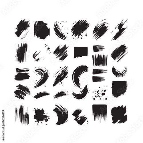 Black Brushstroke Vector Collection – Abstract Ink Strokes on White Background

