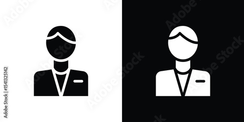 Cashier icon in flat black solid vector set