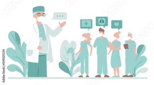 Healthcare Team Communicating with Speech Bubbles in Vector Illustration