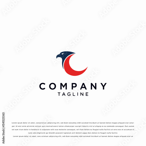 Minimalist Abstract "C" Logo with Eagle Head in Red and Dark Blue