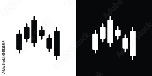 Chart candlestick icon in flat black solid vector set
