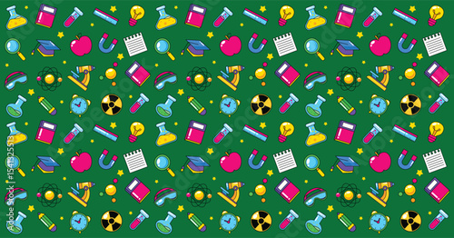 Set of hand drawn chemistry and education element pattern background