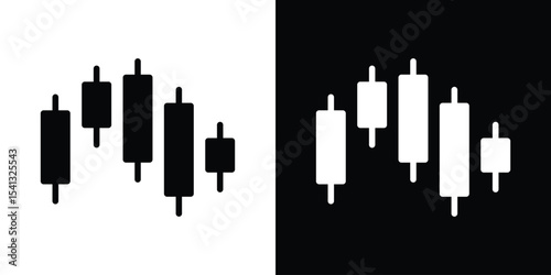 Chart candlestick icon in flat black solid vector set