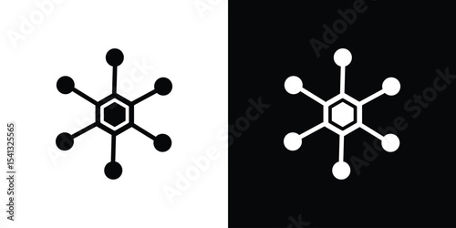 Chart connected icon in flat black solid vector set