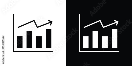 Chart histogram icon in flat black solid vector set