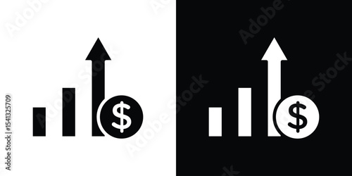 Chat arrow grow icon in flat black solid vector set