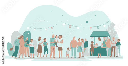 Illustrative Vector Design of a Vibrant Community Outdoor Market Scene