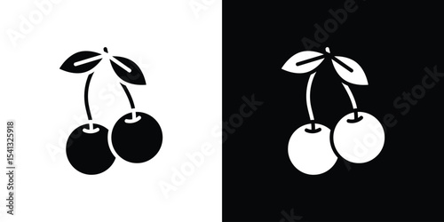 Cherry icon in flat black solid vector set