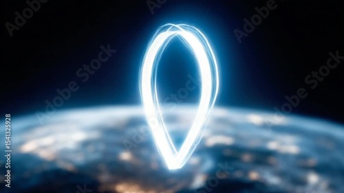 Glowing Location Pin Above Earth