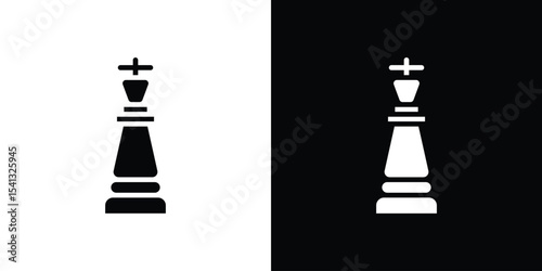 Chess king icon in flat black solid vector set