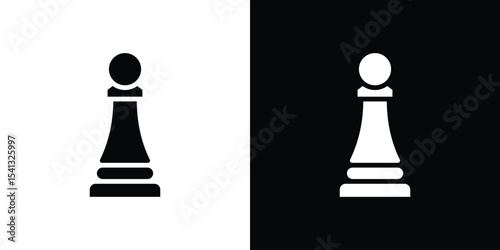 Chess pawn icon in flat black solid vector set