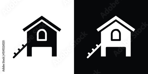 Chicken coop icon in flat black solid vector set