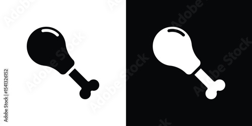 Chicken leg icon in flat black solid vector set