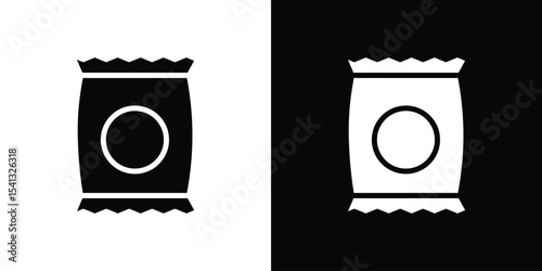 Chips bag icon in flat black solid vector set
