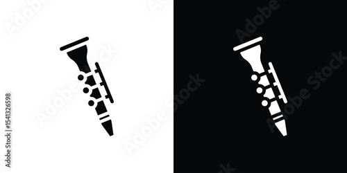 Clarinet icon in flat black solid vector set