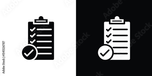 Clipboard check icon in flat black solid vector set