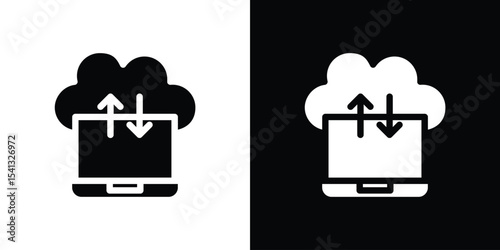 Cloud computing icon in flat black solid vector set
