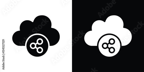Cloud share icon in flat black solid vector set