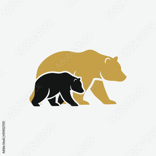 Stylized black bear logo with parent and cub silhouettes walking together. Minimalist, elegant design on white background. Perfect for branding with a protective or family theme.