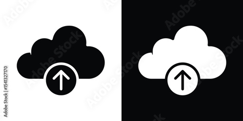 Cloud upload icon in flat black solid vector set