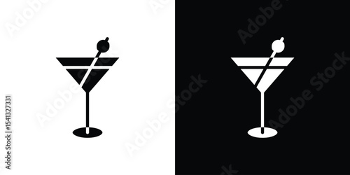 Cocktail icon in flat black solid vector set
