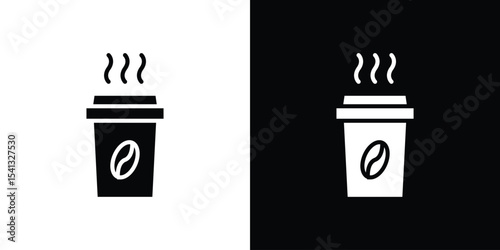 Coffee icon in flat black solid vector set