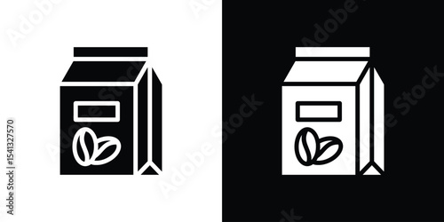 Coffee paper bag icon in flat black solid vector set