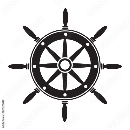 Pirate boat wheel black icon, flat style isolated icon silhouette vector art illustration on white background
