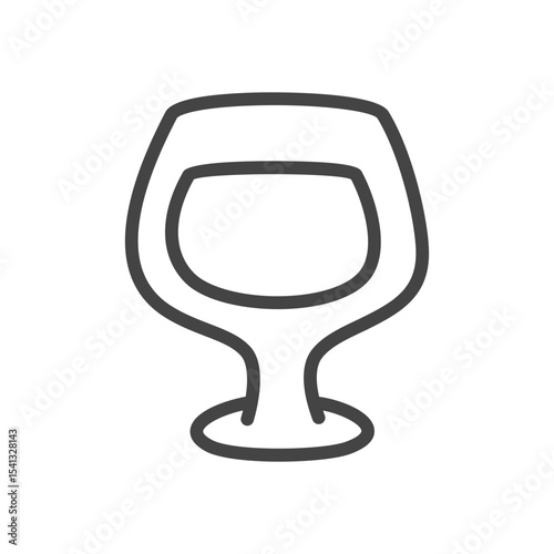 Cute wine glass icon. Monochrome hand drawn illustration of transparent goblet filled with liquid. Vector 10 EPS.