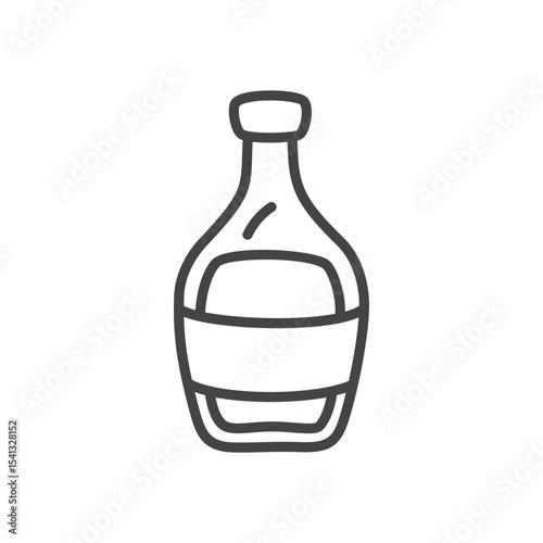 Cute wine icon. Monochrome hand drawn illustration of glass bottle on white background. Vector 10 EPS.