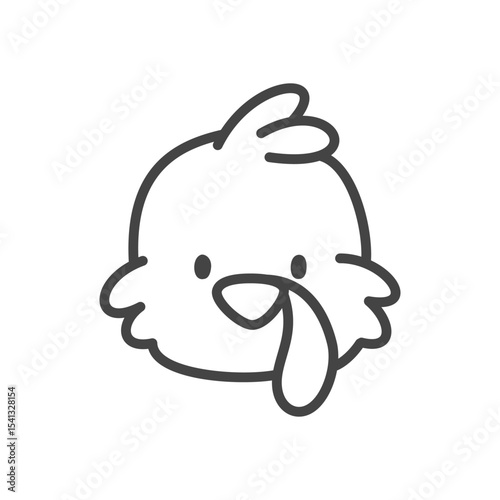 Cute turkey icon. Monochrome hand drawn illustration of bird head on white background. Kawaii Thanksgiving sticker. Vector 10 EPS.