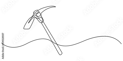 Continuous line drawing art Pickaxe tool Mining Pickaxe concept, Continuous editable line drawing of pickaxe. One line drawing of pickaxe icon. Vector illustration. Pickaxe icon in one line. simple.