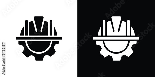 Construction worker icon in flat black solid vector set