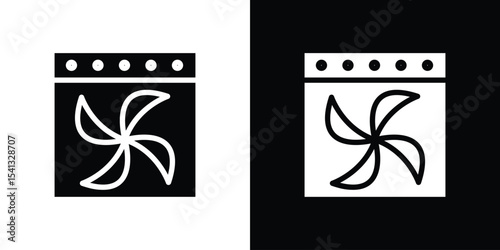 Convection turbofan stove icon in flat black solid vector set