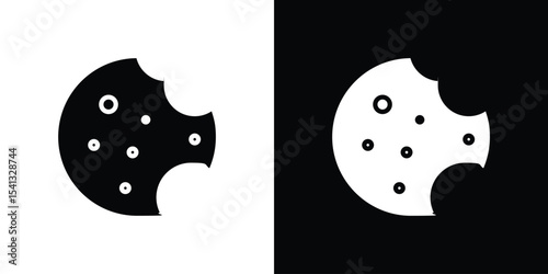 Cookie icon in flat black solid vector set