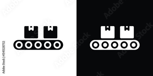 Conveyor belt icon in flat black solid vector set