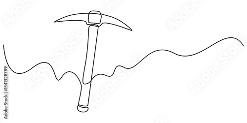 Continuous line drawing art Pickaxe tool Mining Pickaxe concept, Continuous editable line drawing of pickaxe. One line drawing of pickaxe icon. Vector illustration. Pickaxe icon in one line. simple.