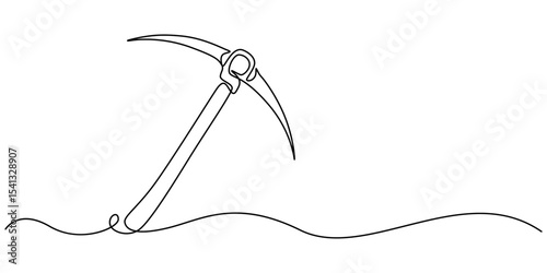 Continuous line drawing art Pickaxe tool Mining Pickaxe concept, Continuous editable line drawing of pickaxe. One line drawing of pickaxe icon. Vector illustration. Pickaxe icon in one line. simple.