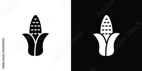 Corn icon in flat black solid vector set