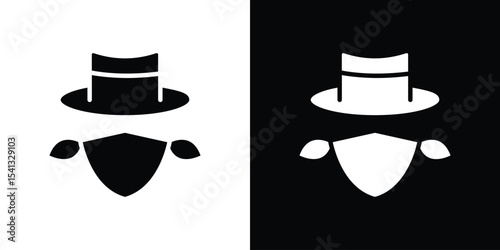 Cowboy icon in flat black solid vector set