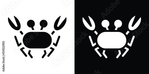 Crab icon in flat black solid vector set