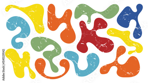 Irregular organic shapes in vibrant colors create a playful and creative pattern