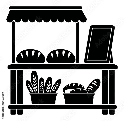 Black and White Abstract Hand Drawn Bakery Stall with Bread Loaves
