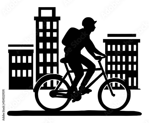 Abstract Hand Drawn Silhouette of a Cyclist Riding Through a City Landscape