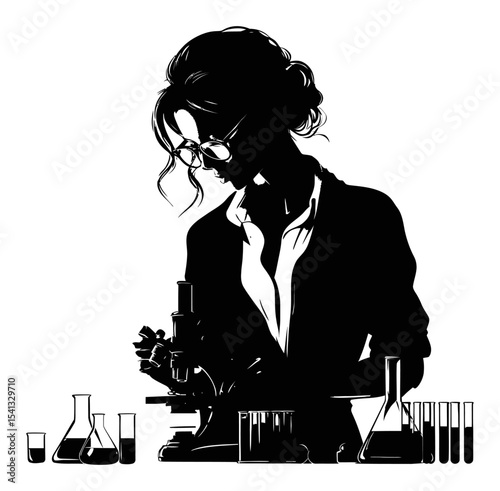 Elegant Silhouette of a Female Scientist Engaged in Laboratory Research